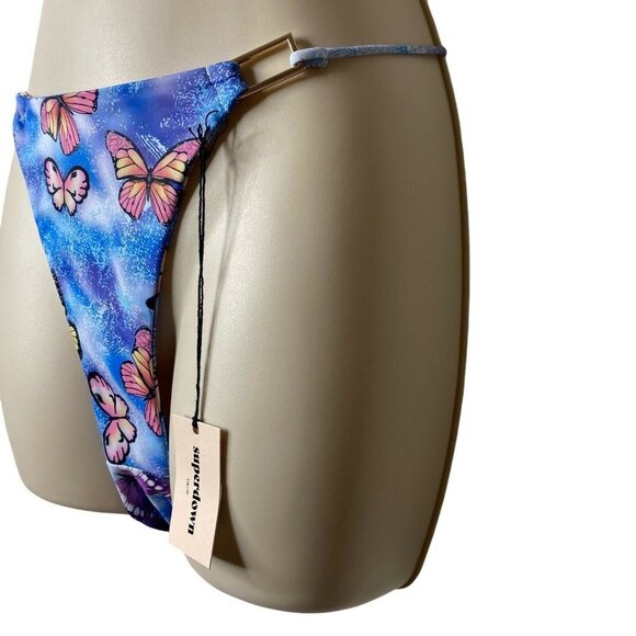 Superdown Makenna Butterfly Cheeky Blue 90s Inspired Bikini Swim Bottoms Size M - Picture 6 of 9